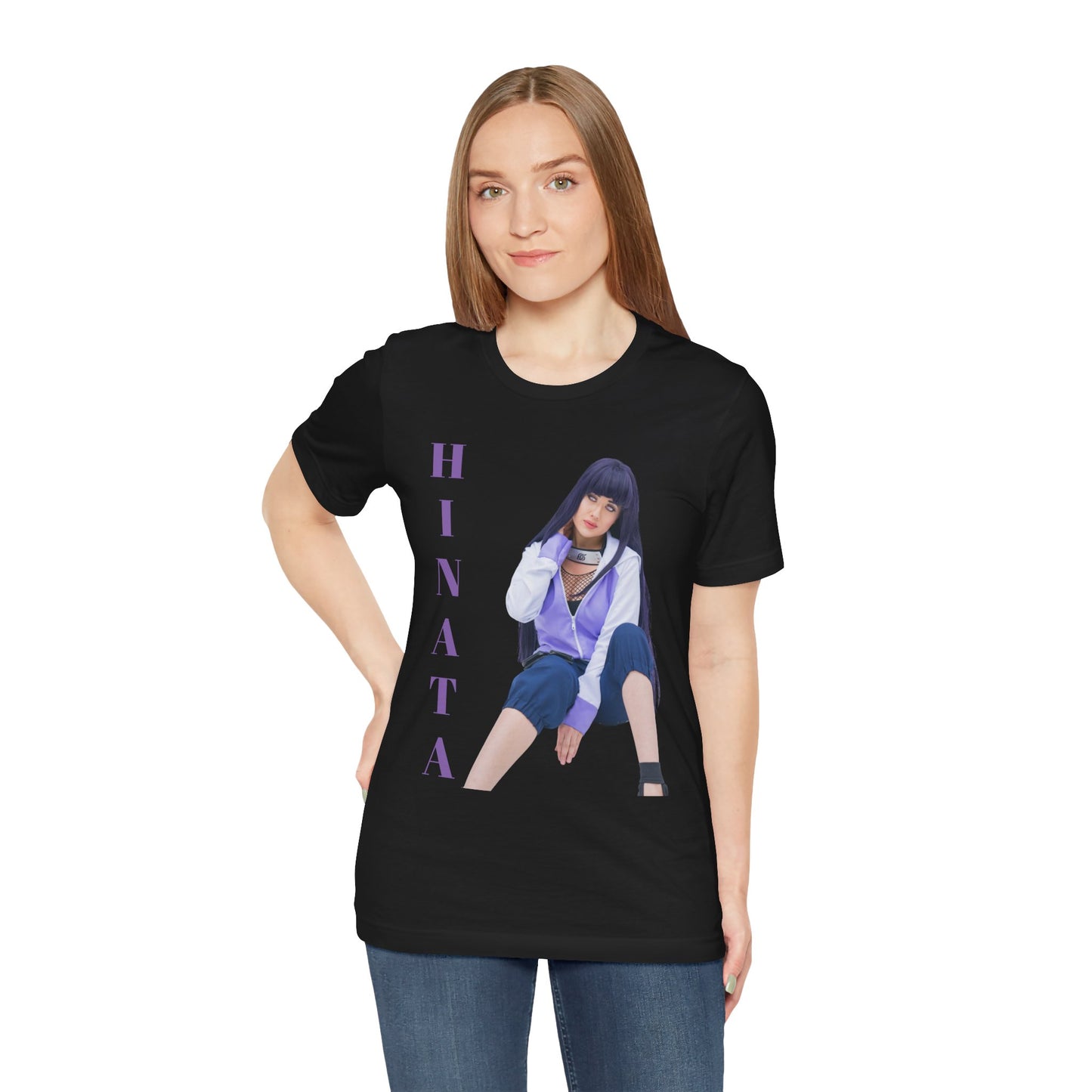 HINATA (NARUTO) COSPLAY, Unisex, Black Jersey, Short Sleeve Tee