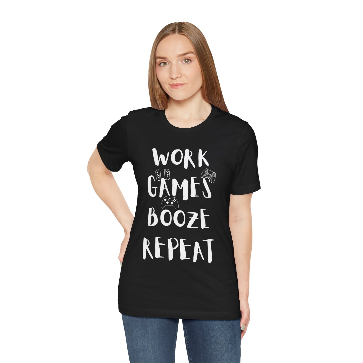 Adult Repeat Tee, Unisex, Black Jersey, Short Sleeve Tee