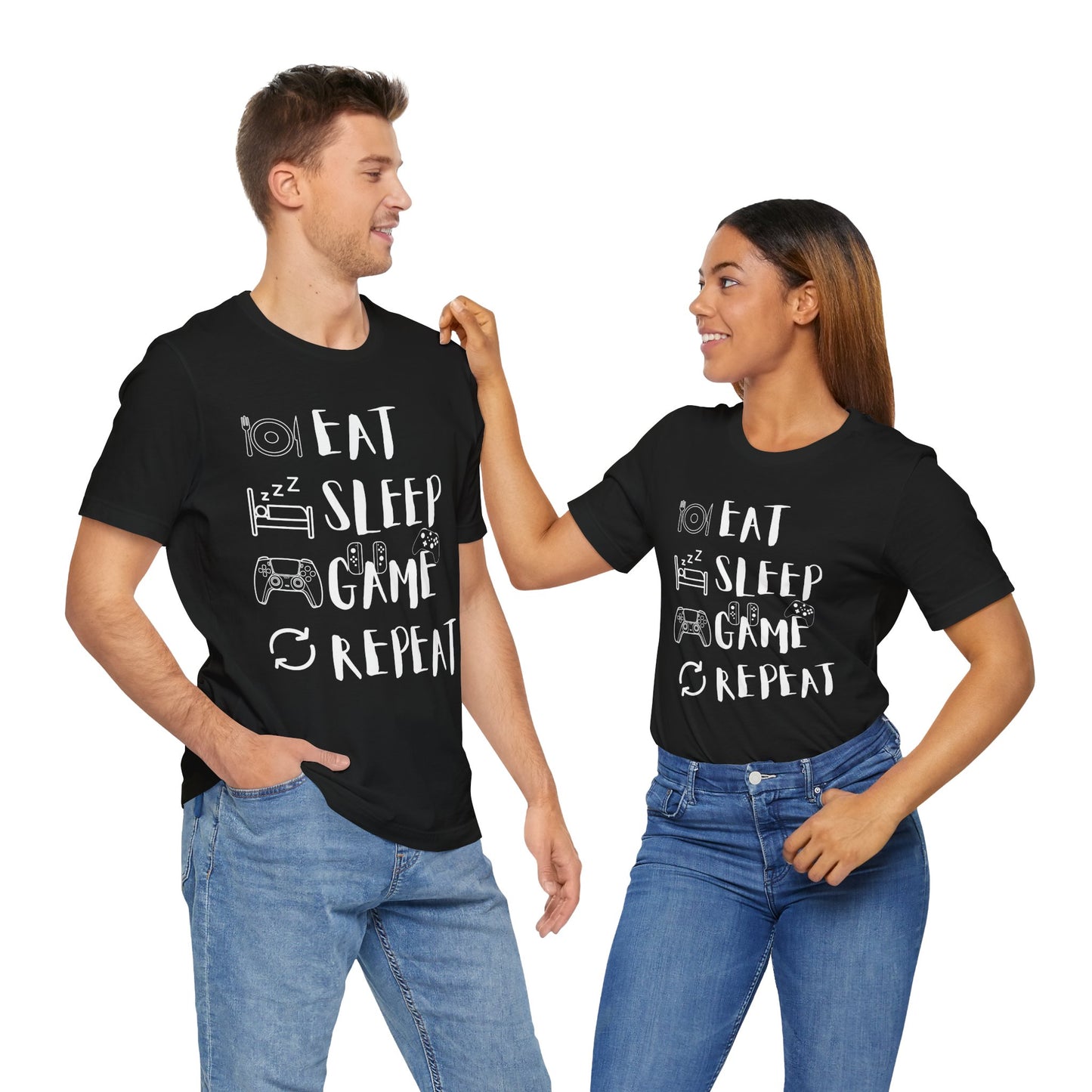 Gaming Repeat Tee, Unisex, Black Jersey, Short Sleeve Tee