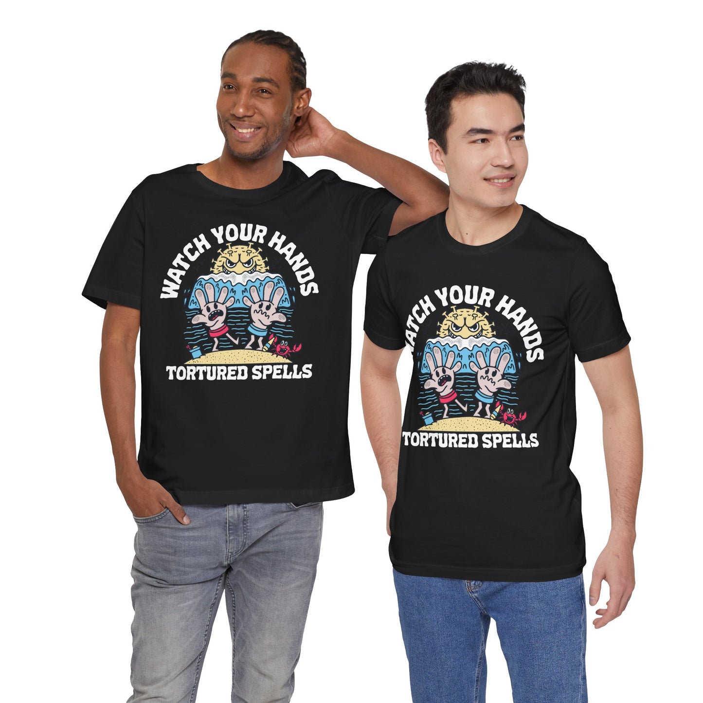 Watch Your Hands (Wash Your Hands, Coronavirus Reference), Unisex, Black/White Jersey, Short Sleeve Tee