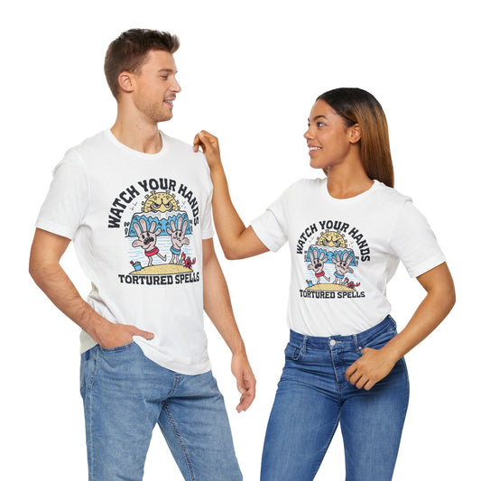 Watch Your Hands (Wash Your Hands, Coronavirus Reference), Unisex, White/Black Jersey, Short Sleeve Tee