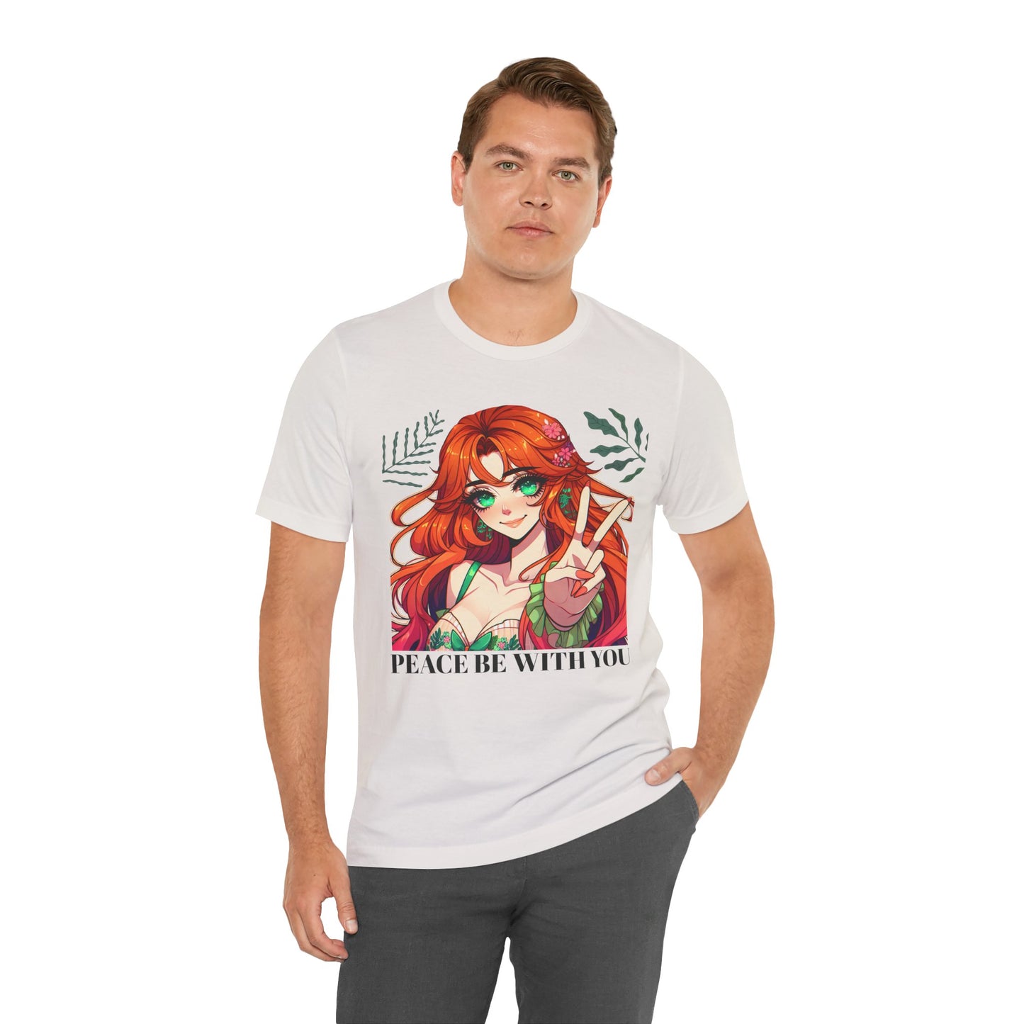 Anime 'PEACE BE WITH YOU' Gal, Unisex, Black Jersey, Short Sleeve Tee