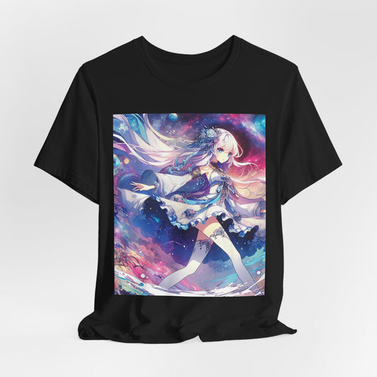 Anime Space Girl, Unisex, Black Jersey, Short Sleeve Tee