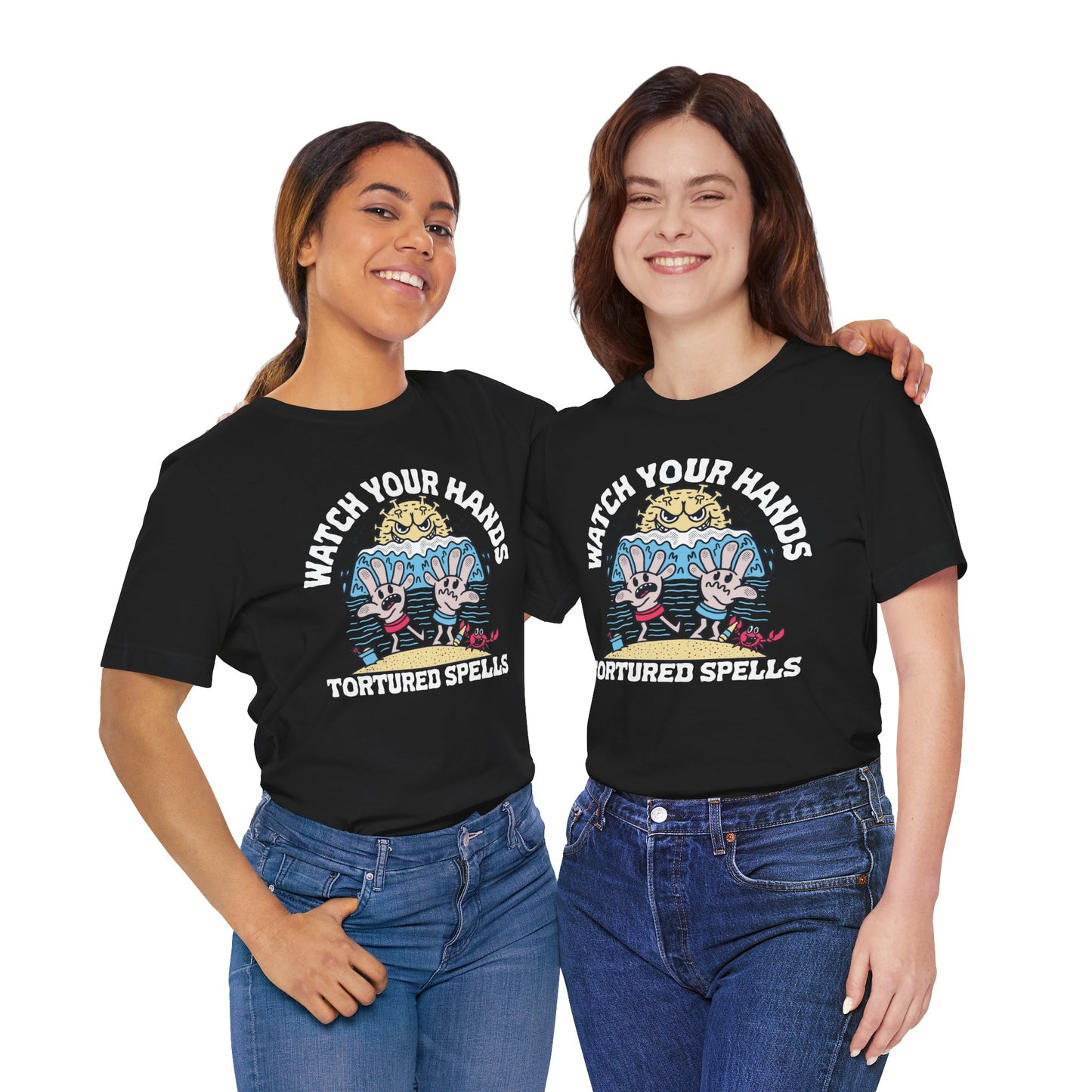 Watch Your Hands (Wash Your Hands, Coronavirus Reference), Unisex, Black/White Jersey, Short Sleeve Tee