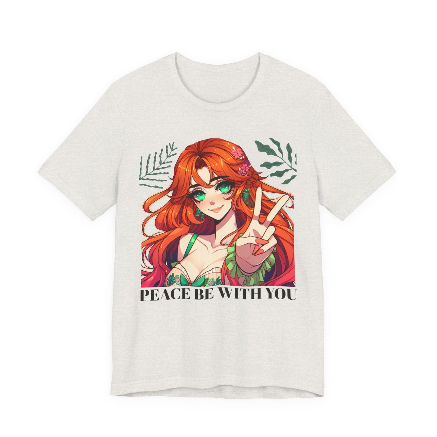 Anime 'PEACE BE WITH YOU' Gal, Unisex, Black Jersey, Short Sleeve Tee