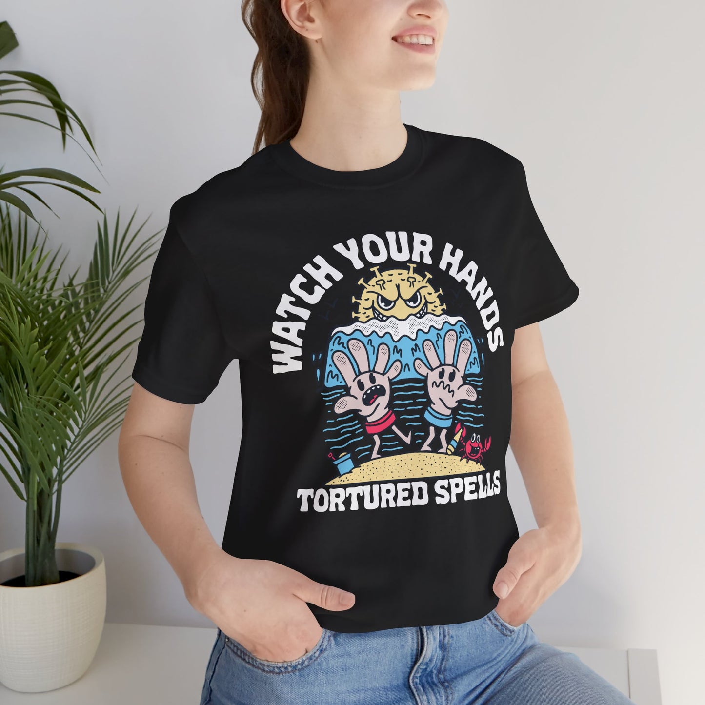 Watch Your Hands (Wash Your Hands, Coronavirus Reference), Unisex, White/Black Jersey, Short Sleeve Tee