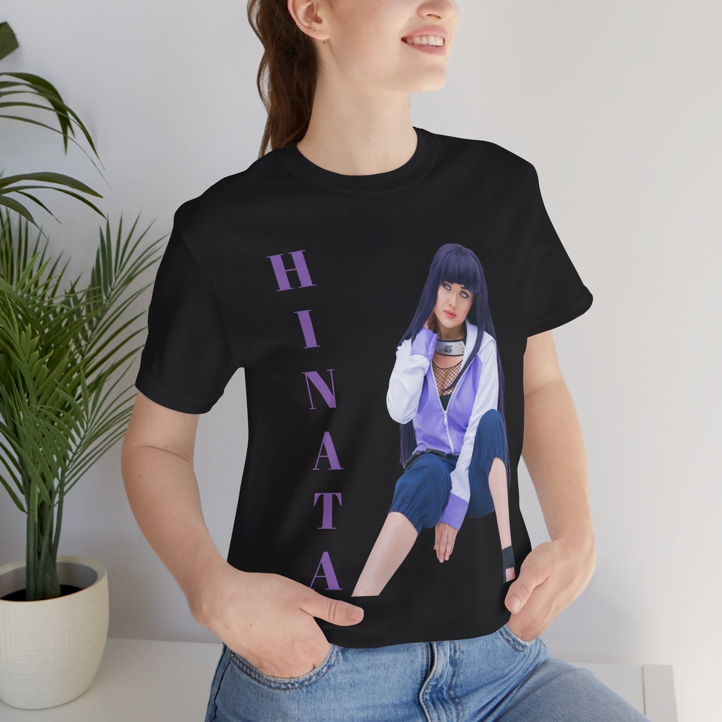 HINATA (NARUTO) COSPLAY, Unisex, Black Jersey, Short Sleeve Tee