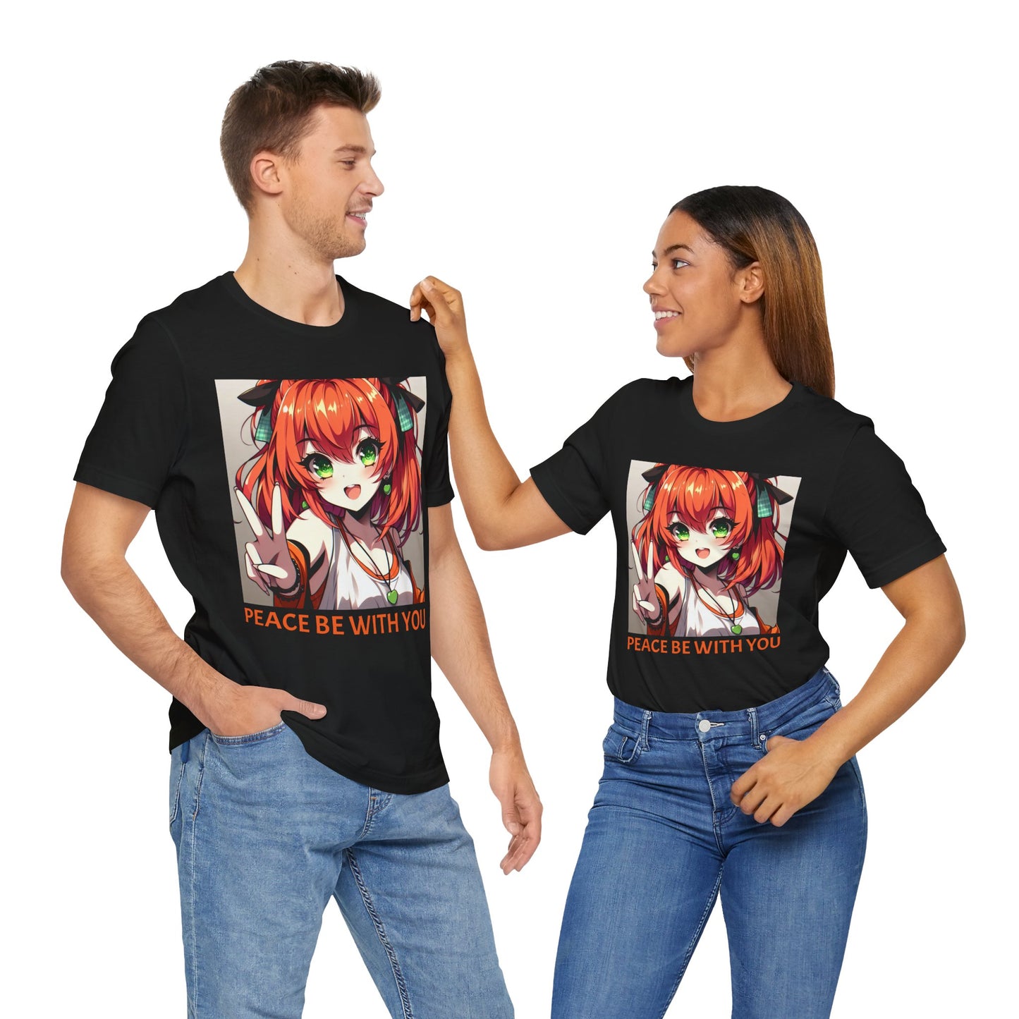 Anime Peace Ladies (Front and Back), Unisex, Black Jersey, Short Sleeve Tee