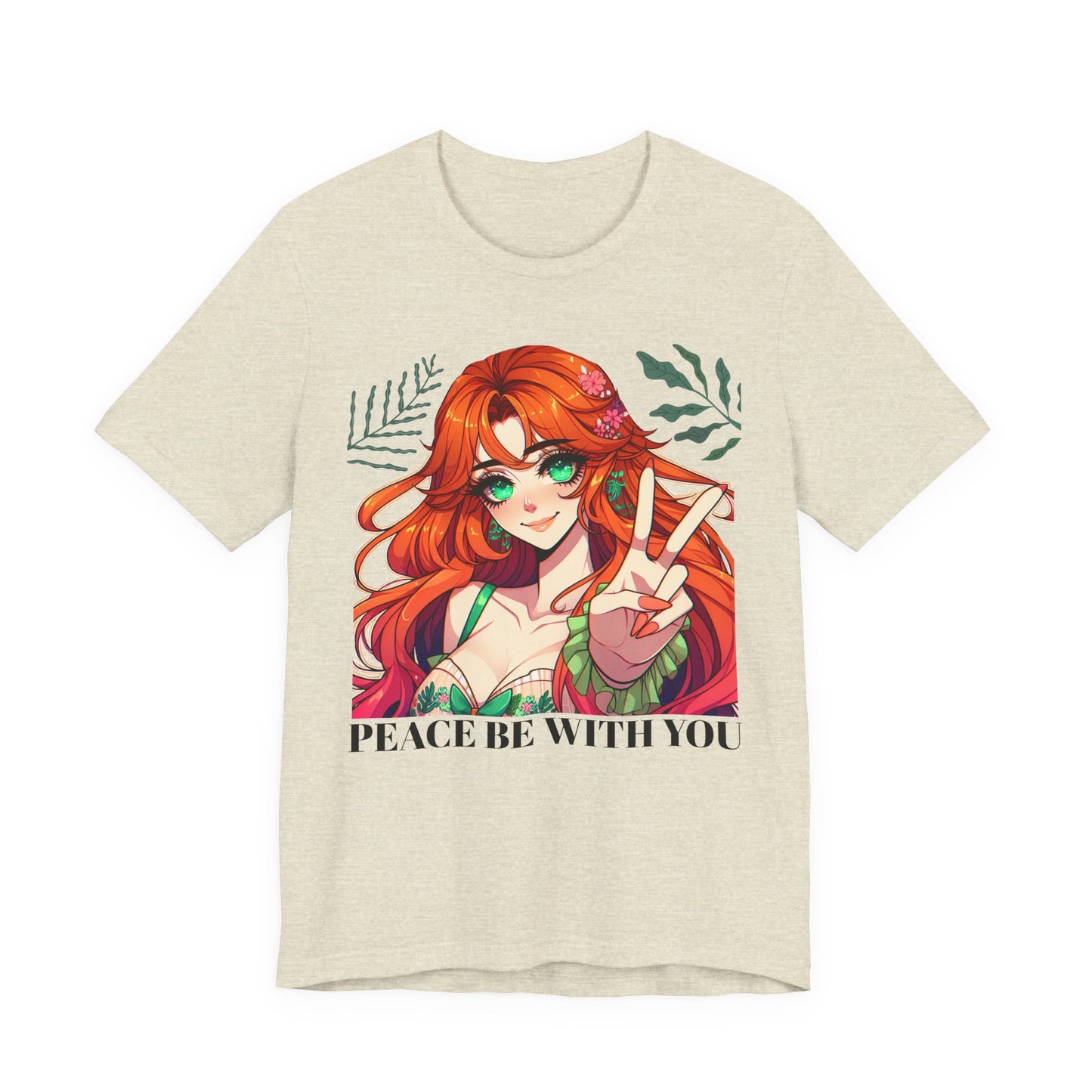 Anime 'PEACE BE WITH YOU' Gal, Unisex, Black Jersey, Short Sleeve Tee