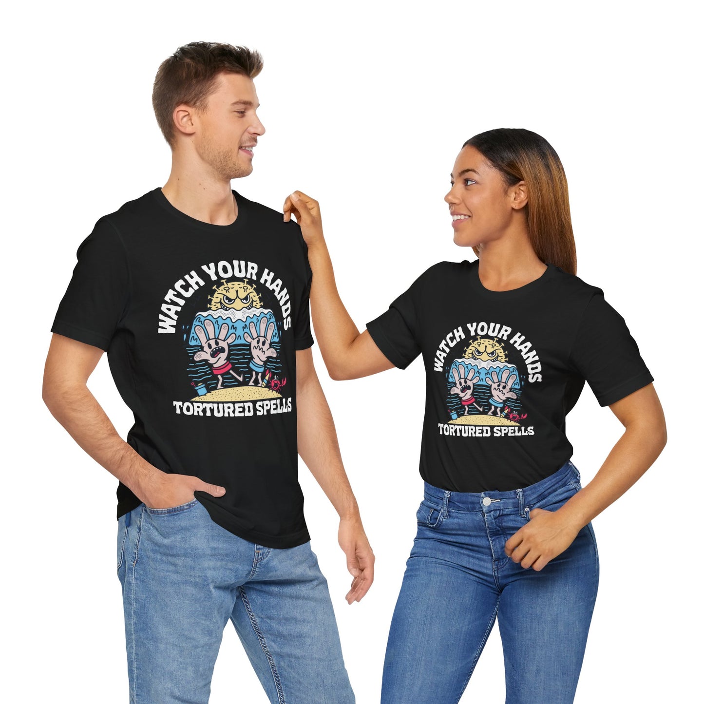 Watch Your Hands (Wash Your Hands, Coronavirus Reference), Unisex, Black/White Jersey, Short Sleeve Tee