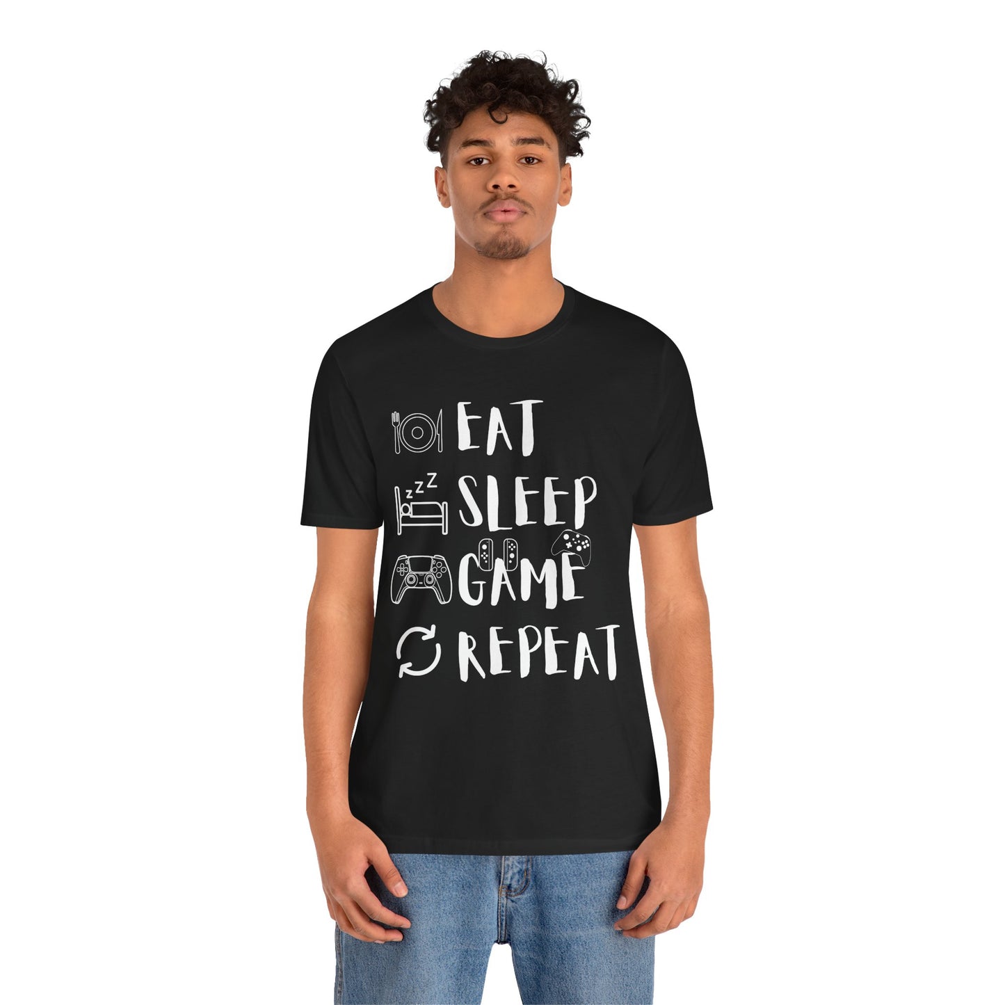 Gaming Repeat Tee, Unisex, Black Jersey, Short Sleeve Tee