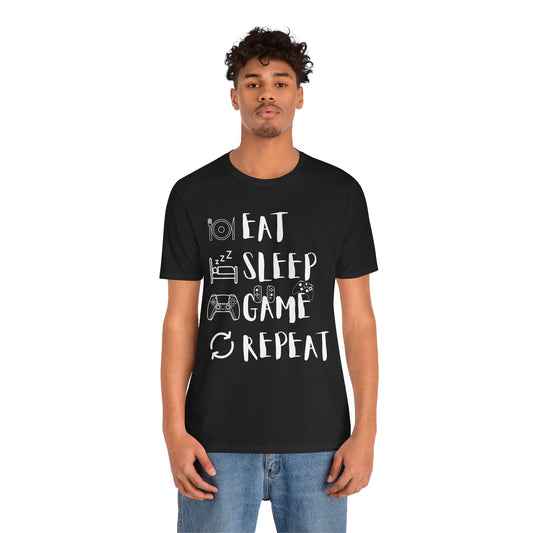 Gaming Repeat Tee, Unisex, Black Jersey, Short Sleeve Tee