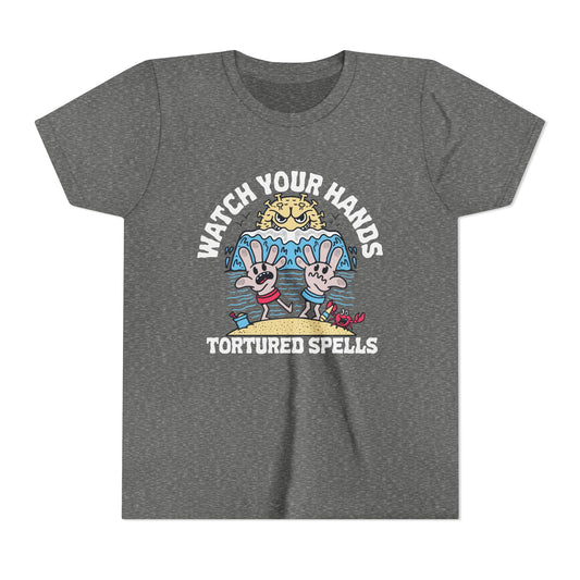 Watch Your Hands (Wash Your Hands, Coronavirus Reference), Youth, Black/White Short Sleeve Tee