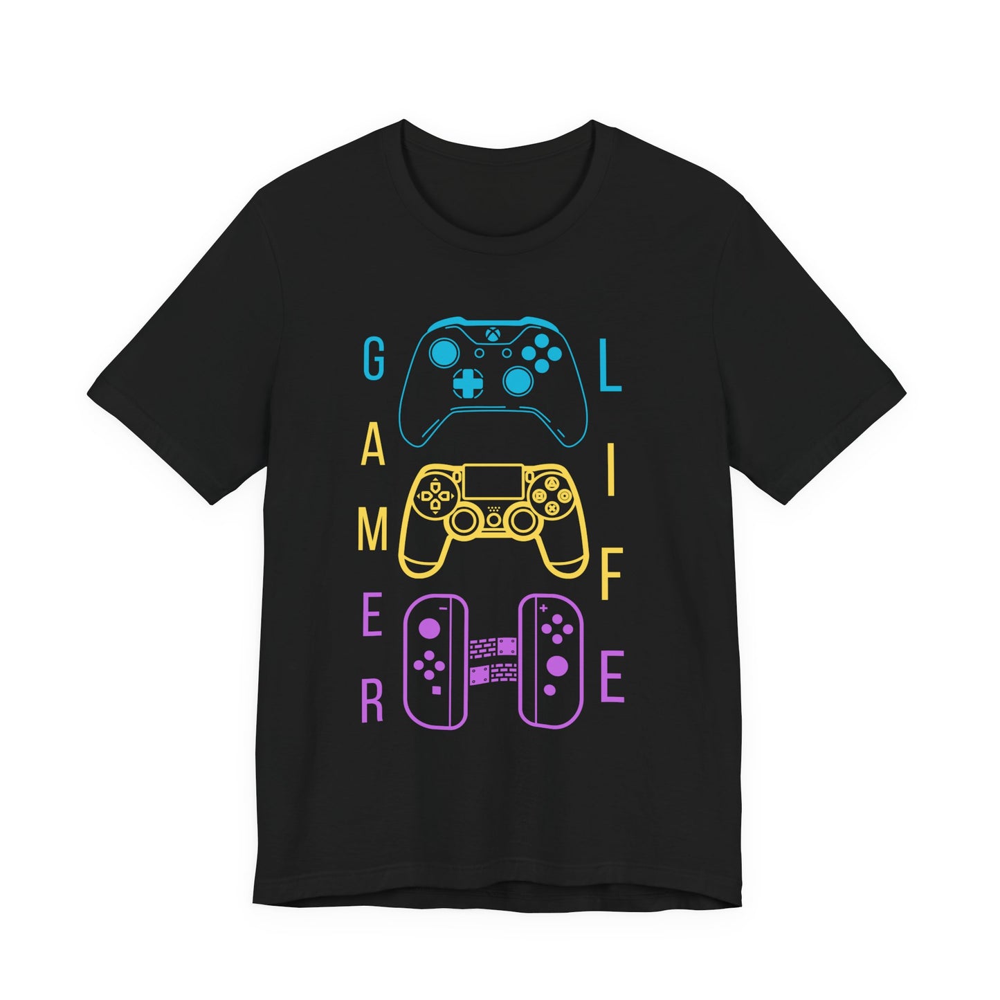 Gamer Life, Controllers Version, Unisex, Black Jersey, Short Sleeve Tee