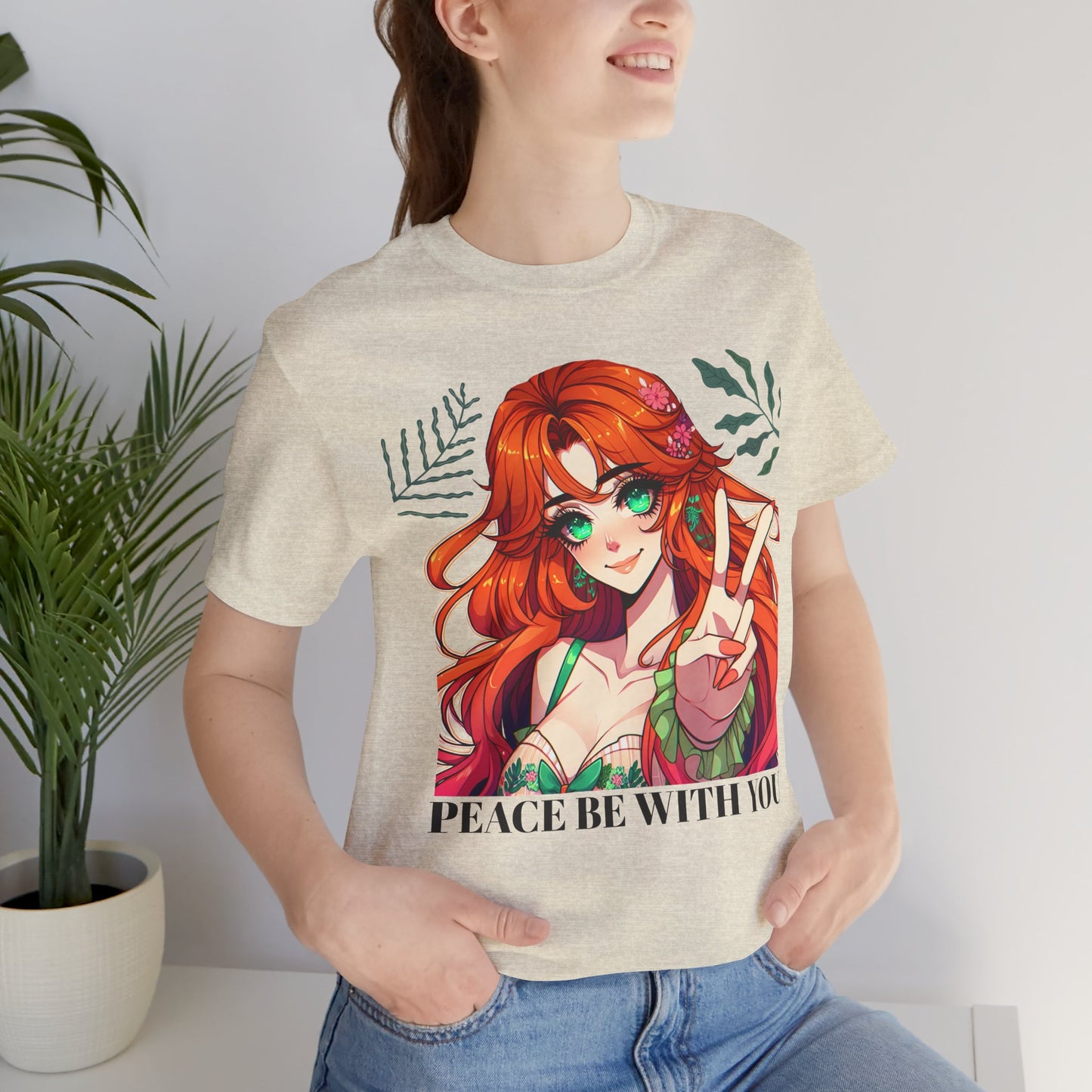 Anime 'PEACE BE WITH YOU' Gal, Unisex, Black Jersey, Short Sleeve Tee