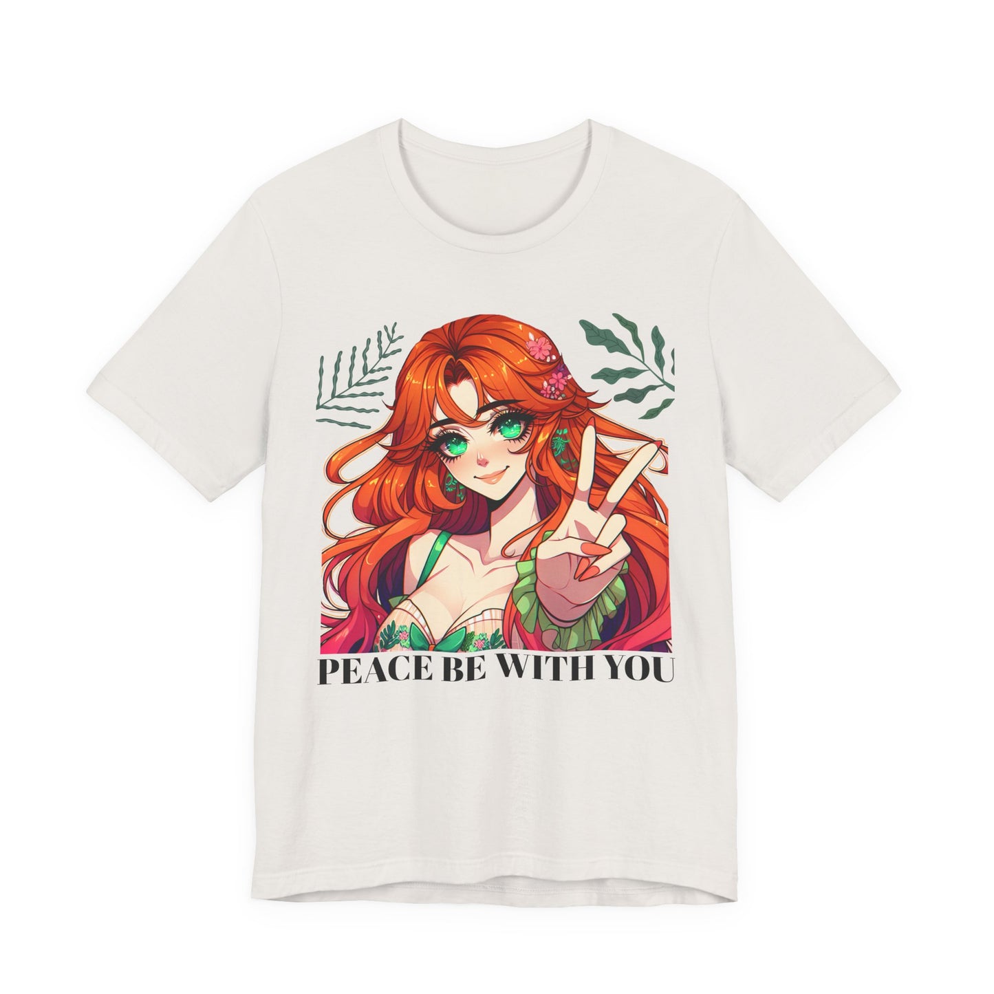 Anime 'PEACE BE WITH YOU' Gal, Unisex, Black Jersey, Short Sleeve Tee