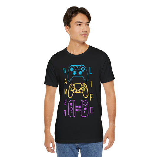 Gamer Life, Controllers Version, Unisex, Black Jersey, Short Sleeve Tee