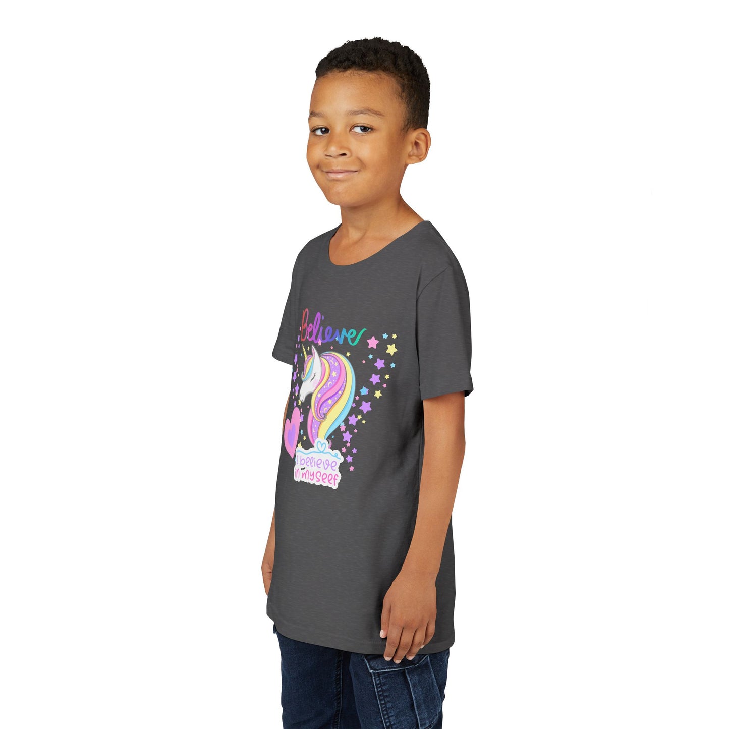 Unicorn, Youth, White/Black/Gray Short Sleeve Tee, Digitally-Printed by Awkward Styles