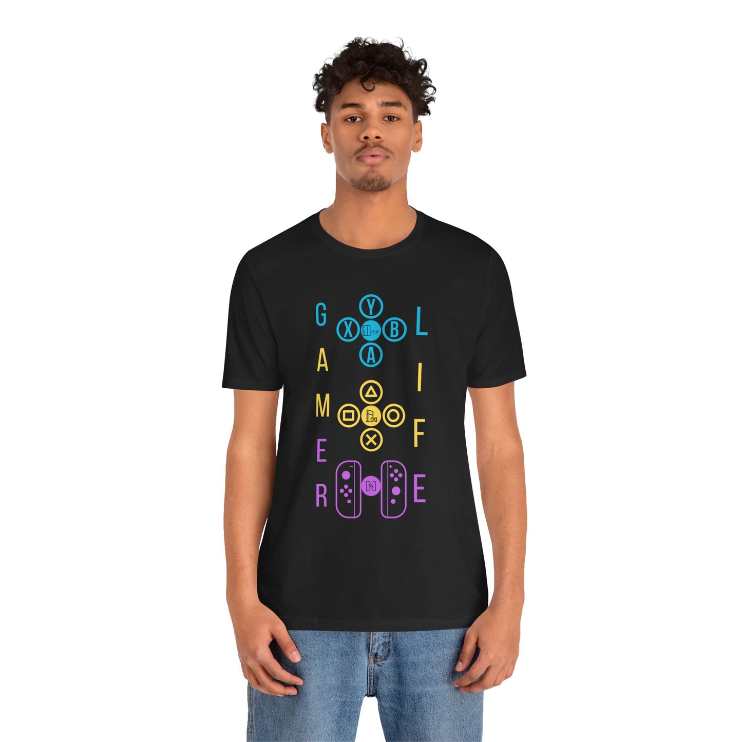Gamer Life, Buttons Version, Unisex, Black Jersey, Short Sleeve Tee