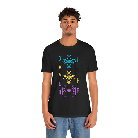 Gamer Life, Buttons Version, Unisex, Black Jersey, Short Sleeve Tee