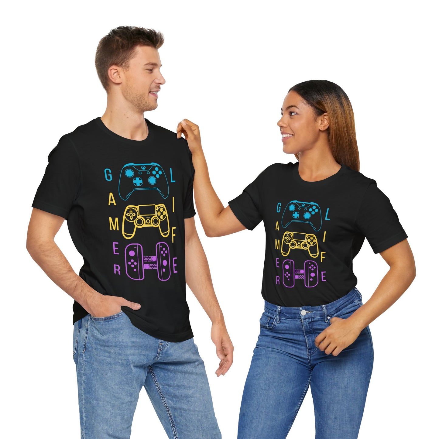 Gamer Life, Controllers Version, Unisex, Black Jersey, Short Sleeve Tee