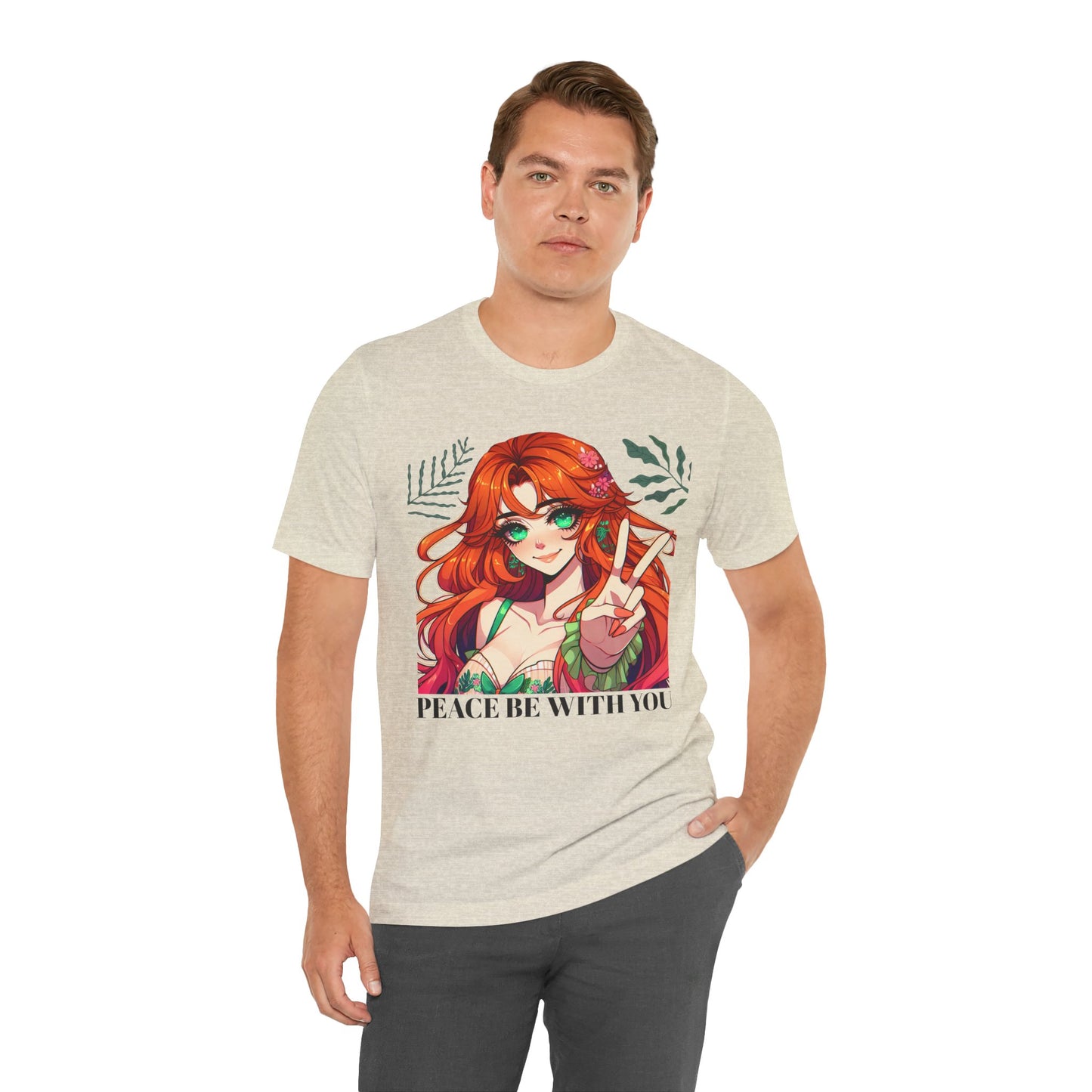 Anime 'PEACE BE WITH YOU' Gal, Unisex, Black Jersey, Short Sleeve Tee