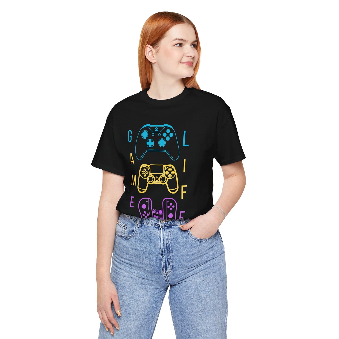 Gamer Life, Controllers Version, Unisex, Black Jersey, Short Sleeve Tee