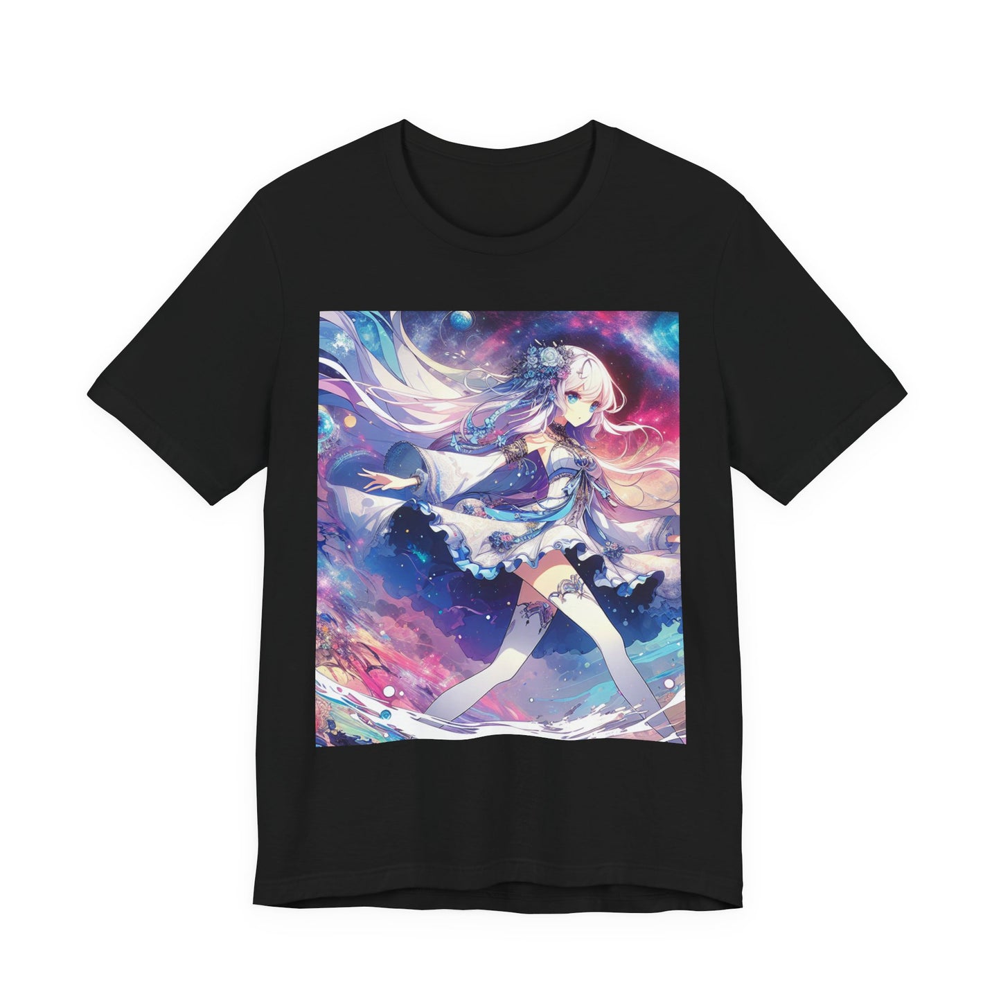 Anime Space Girl, Unisex, Black Jersey, Short Sleeve Tee