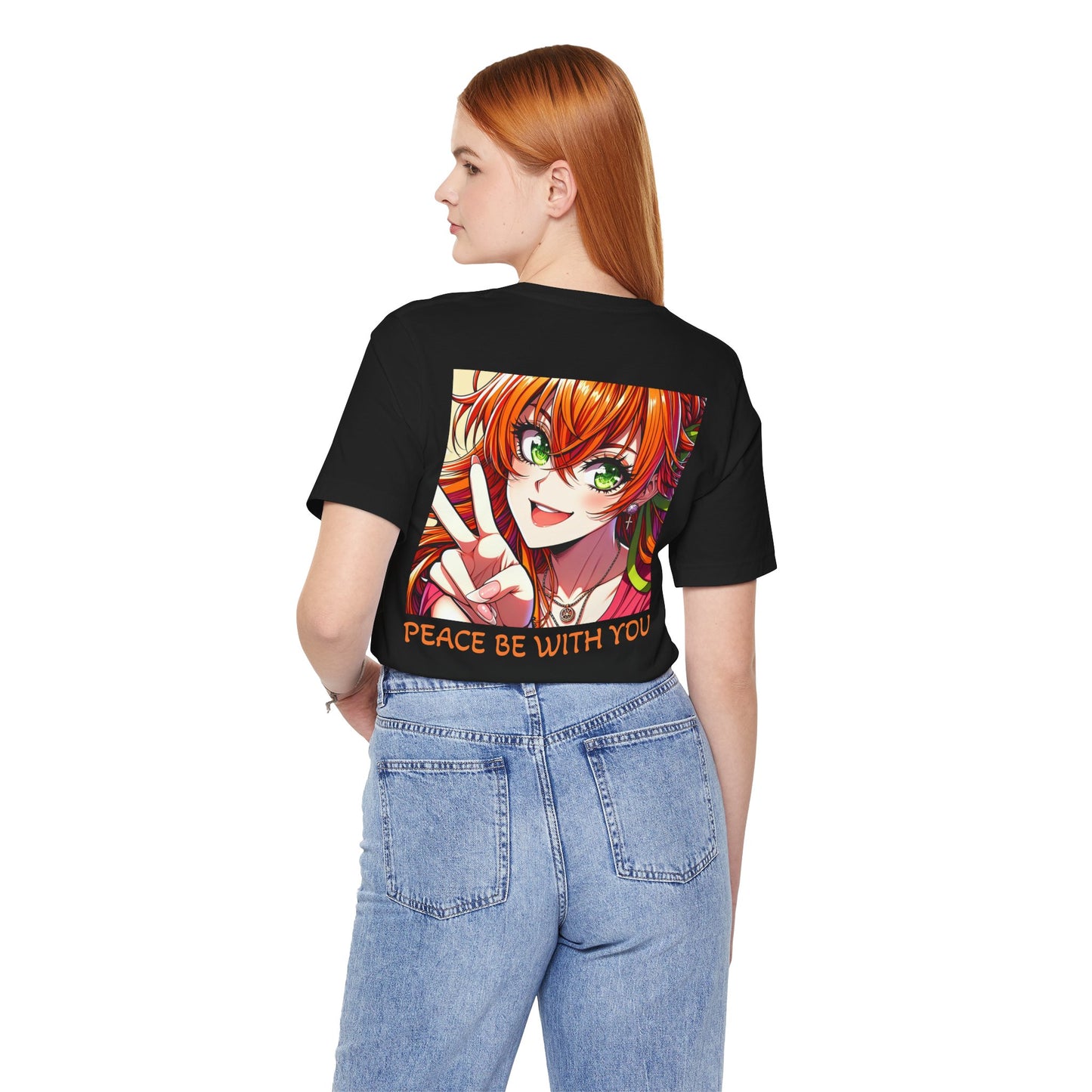 Anime Peace Ladies (Front and Back), Unisex, Black Jersey, Short Sleeve Tee