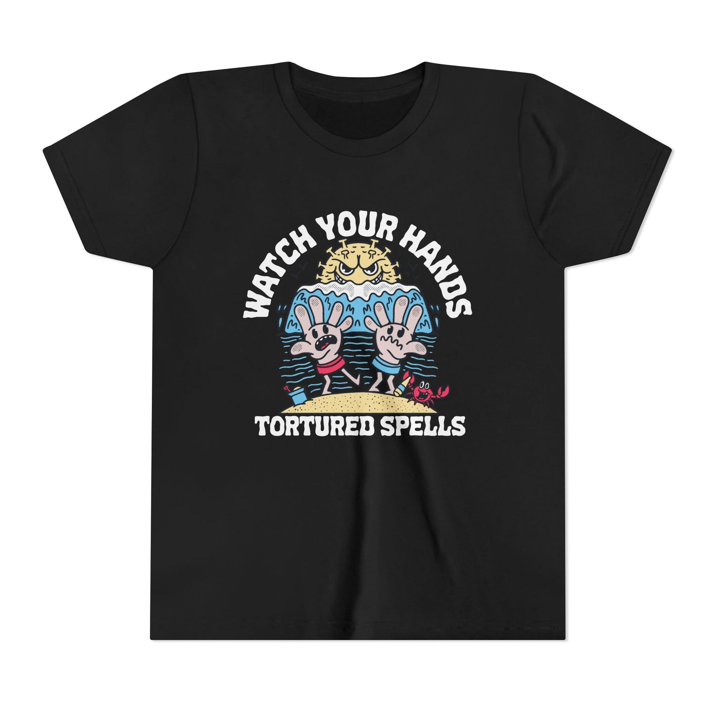 Watch Your Hands (Wash Your Hands, Coronavirus Reference), Youth, Black/White Short Sleeve Tee