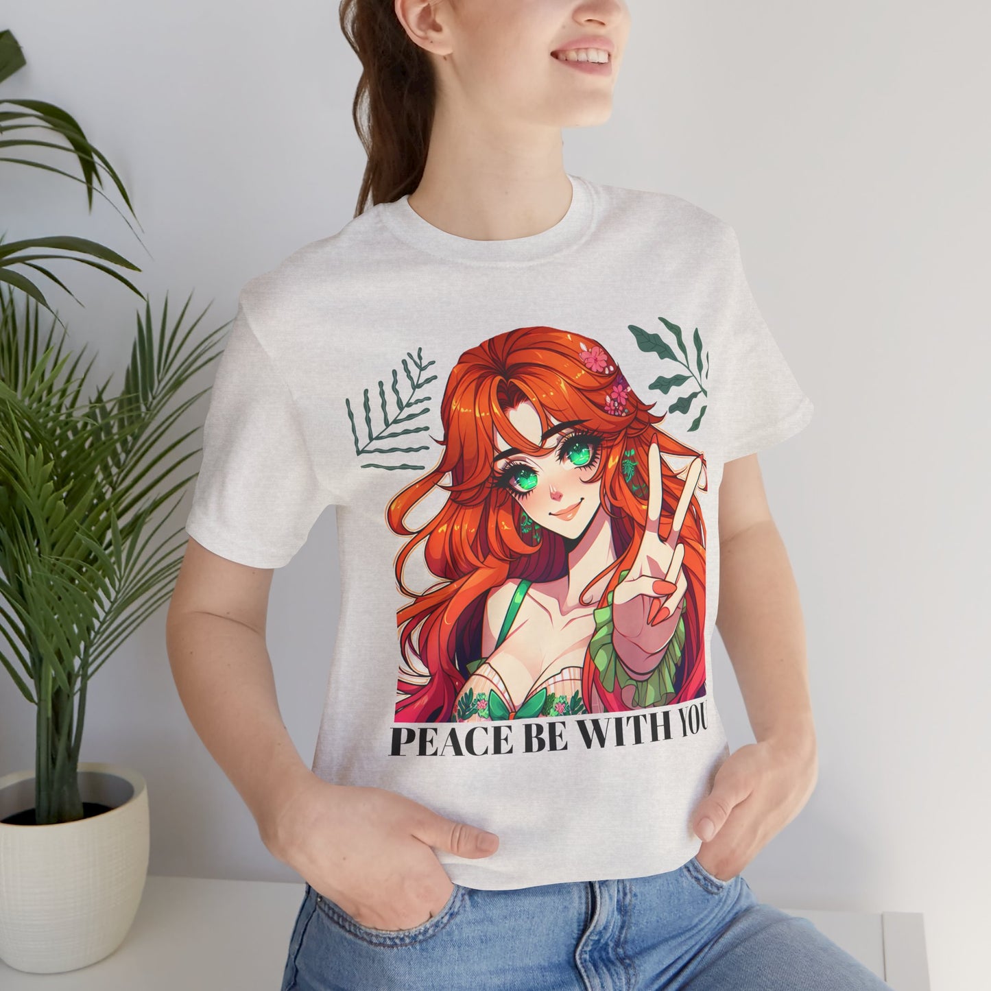 Anime 'PEACE BE WITH YOU' Gal, Unisex, Black Jersey, Short Sleeve Tee