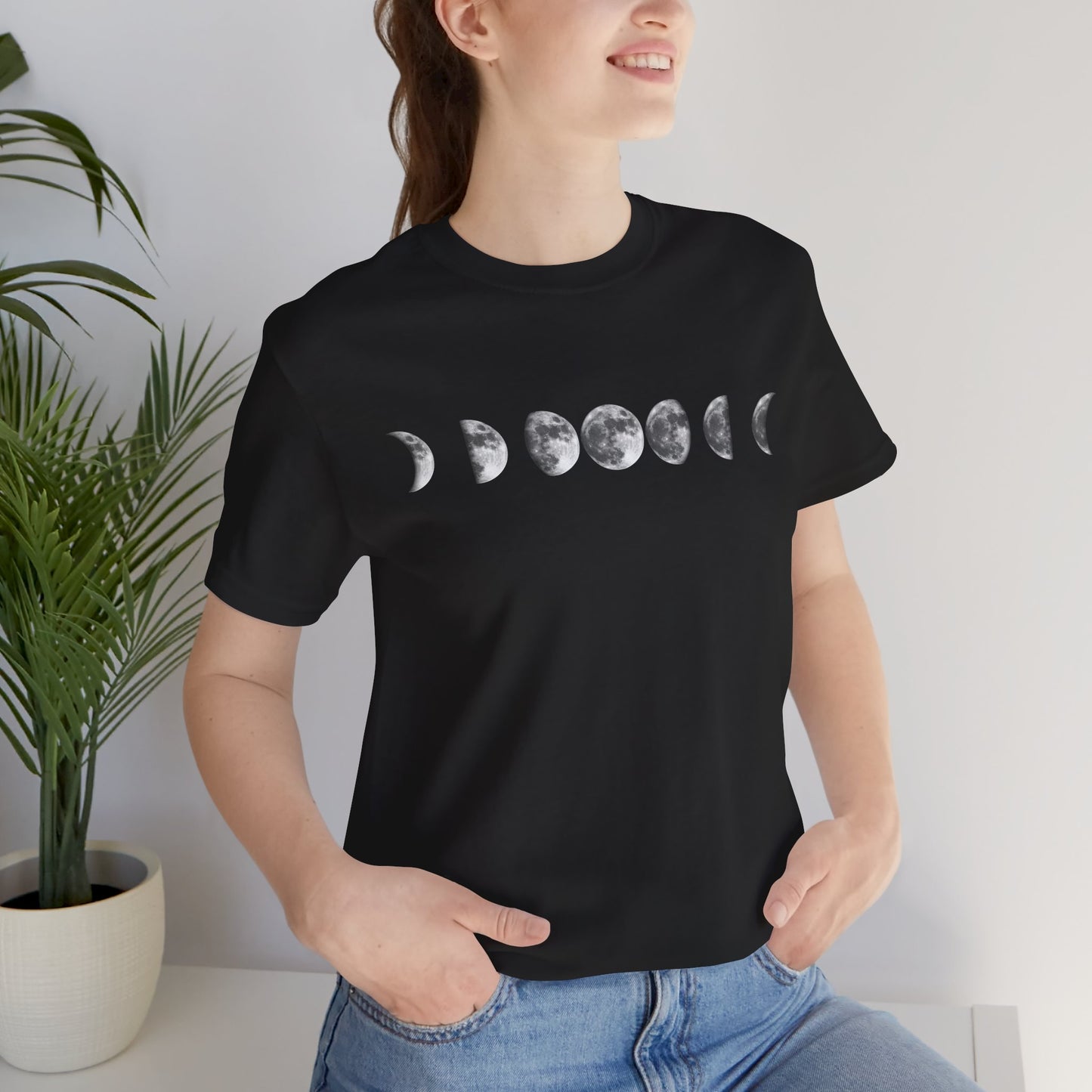 Moon Phases, Unisex, Black Jersey Short Sleeve Tee