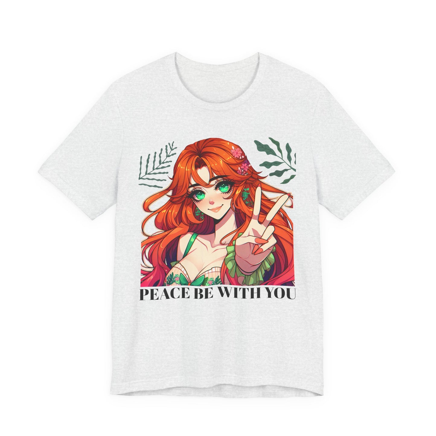 Anime 'PEACE BE WITH YOU' Gal, Unisex, Black Jersey, Short Sleeve Tee