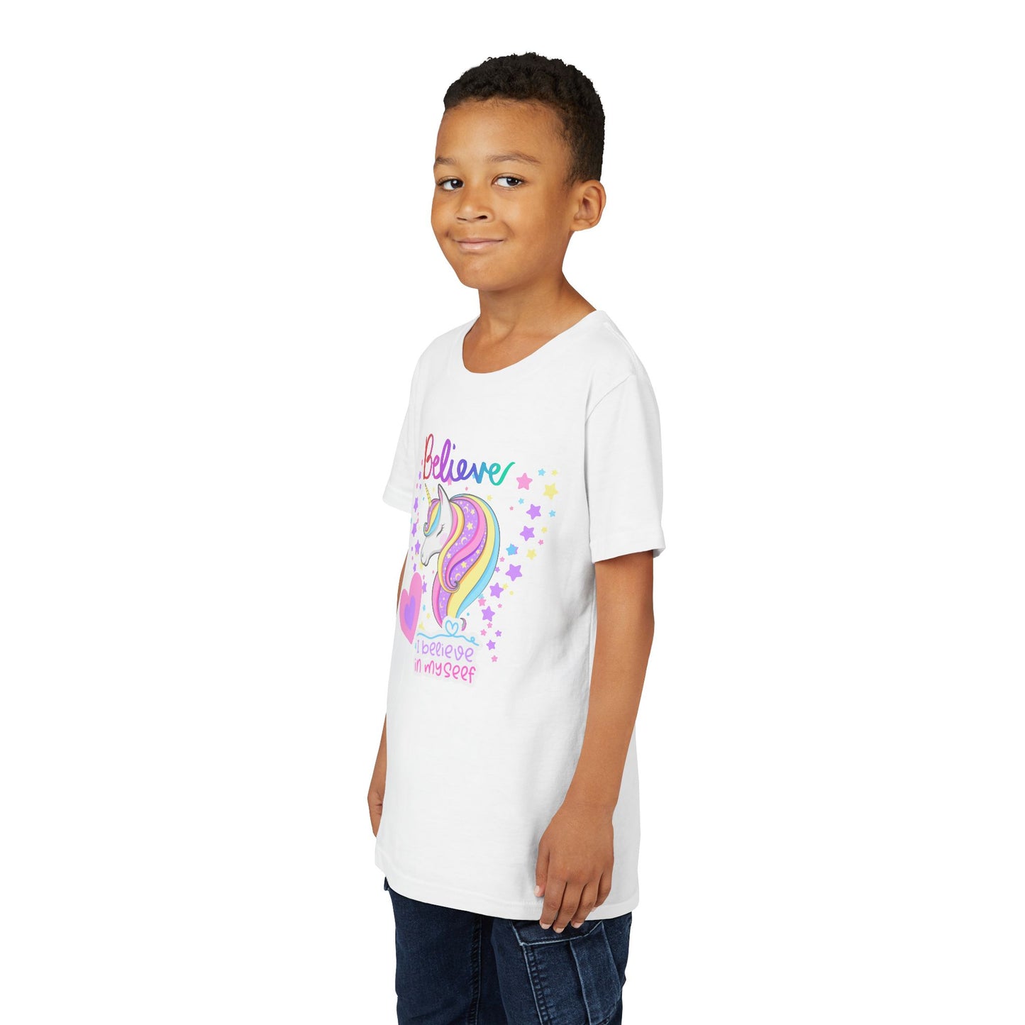 Unicorn, Youth, White/Black/Gray Short Sleeve Tee, Digitally-Printed by Awkward Styles